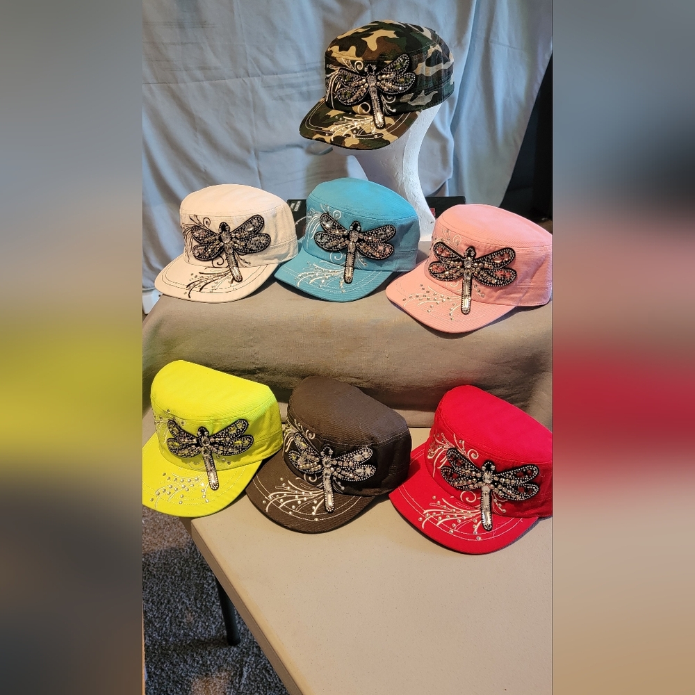 New Rhinestone Dragonfly Cadet adjustable cap assorted colors each sold separate